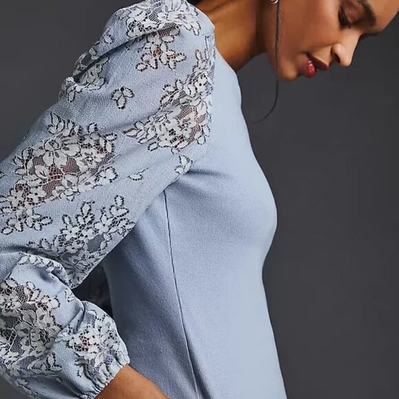 Anthropologie DOLAN Lace Puff-Sleeve Top Blue Size XXS Petite Original Price $59 - Picture 5 of 6